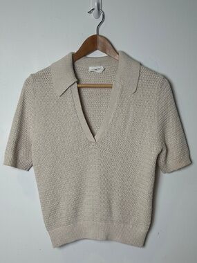 The Reset R Label Eco Polo Cream Cotton Linen Knit Sweater